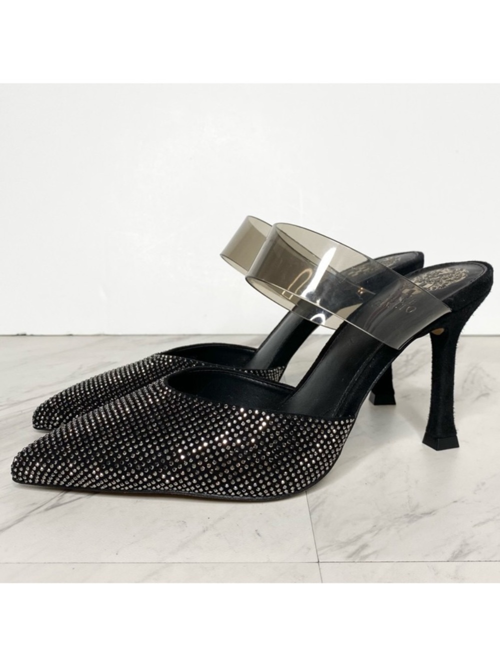 Vince Camuto Kempern Jeweled Black Heeled Mule 7M